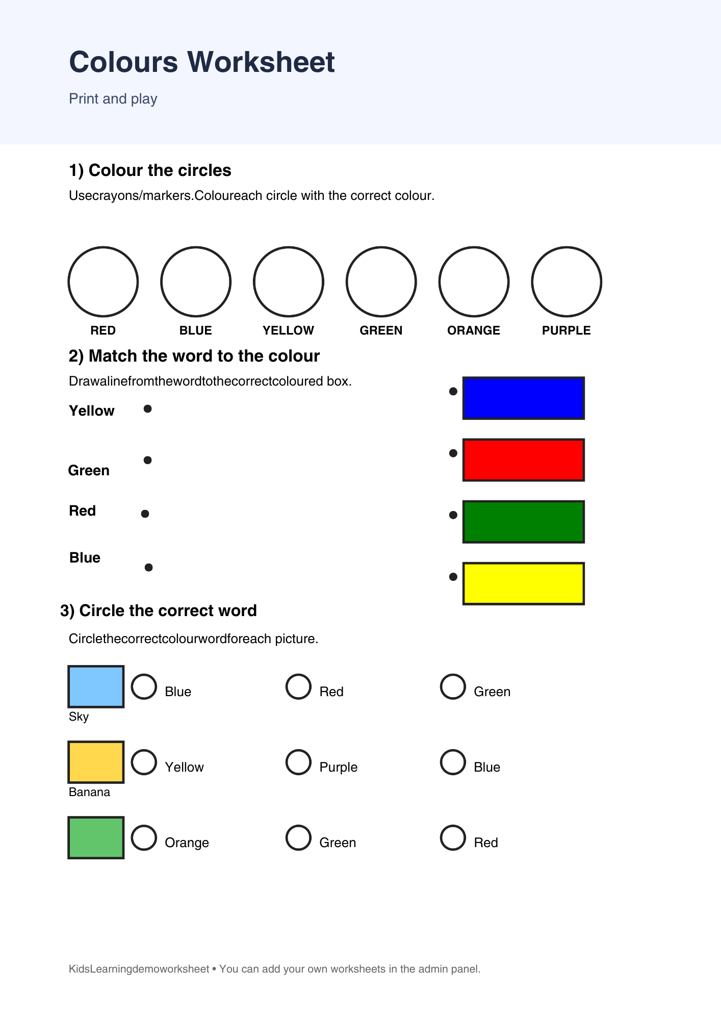 Colours – Printable Worksheet